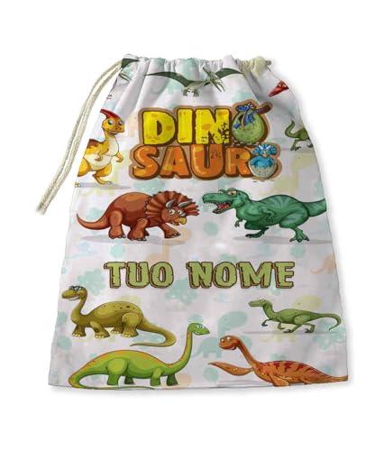 Sacca Asilo porta bavaglini tovagliette ecc Scuola Materna/Elementare, Nido,Sport, personalizzato con nome bambino regalo inizio scuola (Dinosauri)