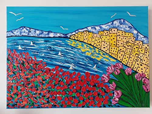 DORON ARTE QUADRO MODERNO ASTRATTO DIPINTO A MANO TELAIO GALLERY BORDI DIPINTI - NUVOLE DI CIELO - 40x80x4 cm -RIF239