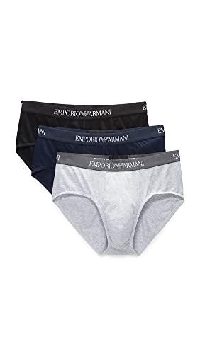 Emporio Armani Men's Basic - Pure Cotton 3-pack Brief, Mutande Uomo, Multicolore (Marine/Melange Grey/Black), S