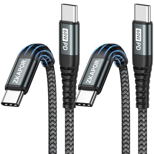 ZKAPOR Cavo USB C USB C [2Pezzi, 2M], Cavo USB Type-C 60W Ricarica Rapida Type-C a USB-C Compatible con iPhone 15/15 Pro Max, Samsung Galaxy S23 /S22, Pad Pro, Air, P40 /Mate 60, Pixel-Grigio