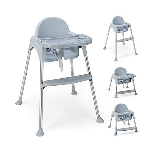 COSTWAY 4 in 1 Seggiolone Papa per Bambini, Seggiolone per Neonati con Doppio Vassoio Rimovibile a 2 Posizioni, Cintura di Sicurezza e Poggiapiedi, per Bambini 6-36 Mesi (Grigio)