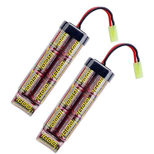 2 pezzi Softair Batteria NiMH Batteria 8.4V 1600mAh per Airsoft MP5, M249, M240B, M60, G36, M14, RPK, PKMC con Connettore Mini Tamiya