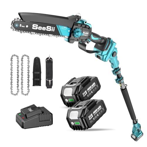 SEESII PS810 Motosega Telescopica a Batteria 8 Pollici & Mini Motosega, 2-in-1 Potatura Elettrico con Asta, Raggiunge Fino a 4,87 m, Mini Sega Brushless per il Taglio del Giardini