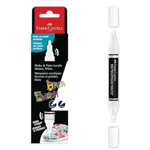 Faber-Castell 285511 Black Edition Shake & Paint Pennarello Acrilico, Pennarello White Moon, Doppia Punta 3Mm E 1Mm, Impermeabile, Colore Vivido E Duraturo