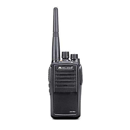 Midland - Walkie Talkie G15 PRO, Ricetrasmittenti Professionali Waterproof IP67, 32 Canali PMR446 Senza Licenza, Copertura 12Km, Autonomia 22H - Batterie Ricaricabili, Caricatore da Tavolo e Accessori
