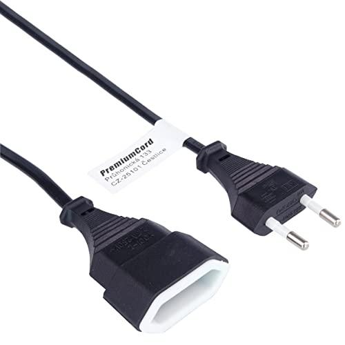 PremiumCord 230 V 2 m, Cavo Prolunga Con Spina Europea E Presa Europea, Prolunga Cavo Di Alimentazione Per 230 V, Presa Spina, Colore Nero