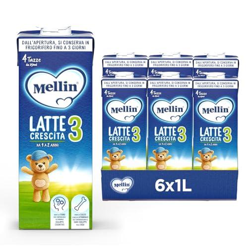 Mellin 3 - Latte di Crescita Liquido per Bambini dal 1° anno compiuto al 2° anno, Pronto all'uso - Formato Convenienza da 6 litri (6x1L)