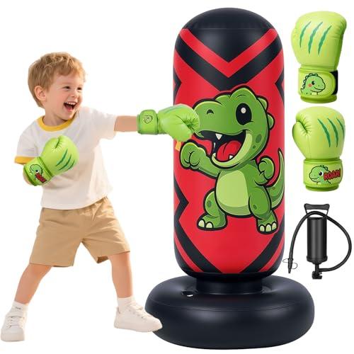 Qoosea Sacco da Boxe per Bambini, 130 cm Stabile Pungiball Bambini Gonfiabile con Guantoni da Boxe, per Pratica di Taekwondo Karate MMA, Sacchi da Boxe Gonfiabile per 3-8 Ragazzi Ragazze