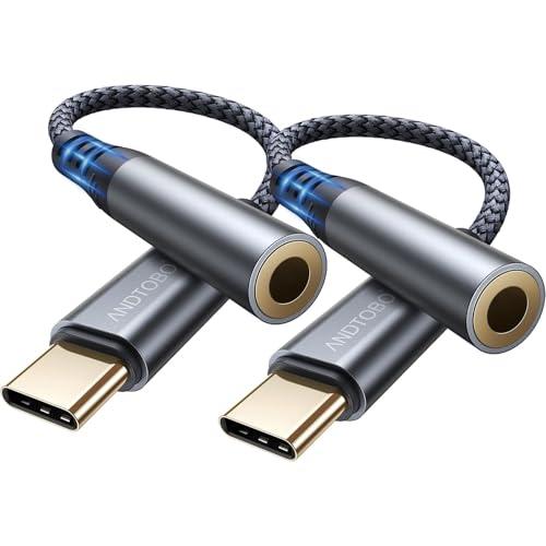 ANDTOBO Adattatore USB C Jack 3,5mm, 2 Pezzi Adattatore USB C a Jack per cuffie 3.5 mm, USB Tipo C a Cavo Dongle Audio Aux per iPhone 16/15 Pro Max Plus, iPad Pro Air, Galaxy S24 Ultra S23 S21 S20