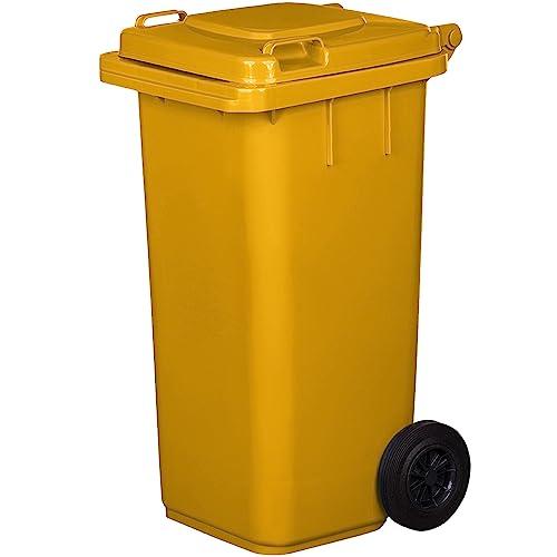 jestic Bidone per rifiuti Pattumiera ruote in gomma piena silenziose (120 Litri, Giallo)