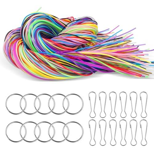 Tekenewbse 200 Stück Scooby Doo Fili1.8mm, 20 Colori Nastri Corde Plastica per DIY 1m, Scooby Doo, filo per Braccialetti, Scubidu Fili per DIY 1m con Gancio e Anello, Anello di Ferro Chiusura Aragosta