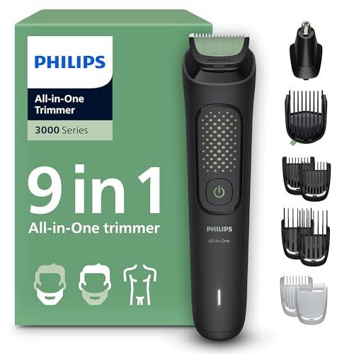 Rifinitore Philips Multigroom serie 3000 tutto in uno 9 in 1 - Rifinitore per barba, capelli e corpo, lame autoaffilanti delicate sulla pelle, 12 impostazioni di lunghezza, Modello MG3946/15