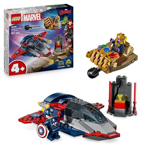 LEGO ǀ Marvel Capitan America Contro Thanos - Giocattolo Avengers con Aereo e 2 Minifigure con Accessori Incluso lo Scudo di Cap - Regalo da Supereroi per Bambini da 4 Anni in su - 76319