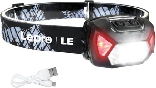 Lepro Torcia Frontale LED Ricaricabile, D500 Super Luminosa Lampada Frontale, 6 Modalità di Luce, IPX4 Impermeabile,Torcia da Testa con Luce Rossa per Campeggio, Corsa, Jogging, Trekking, Pesca