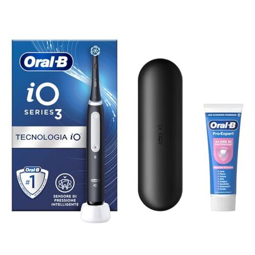 Oral-B Spazzolino Elettrico Ricaricabile iO 3 Nero, 1 Spazzolino Elettrico, 1 Testina Di Ricambio, Custodia Da Viaggio + Dentifricio Oral-B Pro-Expert Sensibilità, Pulizia Denti Efficace