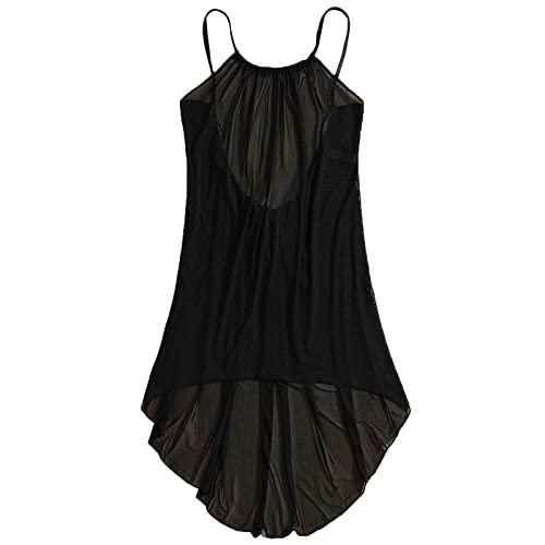 Generisch Bikini sexy da donna, con cordoncino in rete, senza lingerie, Split Fork Dress Beach Wrap Bikini Shiny Wraps Cover Ups for Swimwear, Nero , L