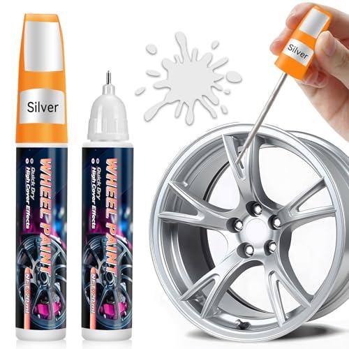 AstraVox Vernice per ritocchi cerchioni argento lucido, riparazione graffi cerchioni auto 2 in 1, vernice cerchioni rapida e facile per riparazione cerchioni auto (Argento)