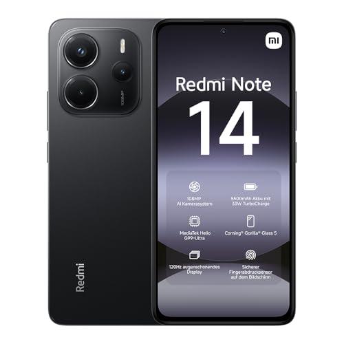 Smartphone Xiaomi Redmi Note 14, 8+256GB, Sistema fotografico con AI da 108MP, batteria da 5500mAh, display Eye-Care da 120Hz, funzionalità AI (caricabatterie non incluso),Nero