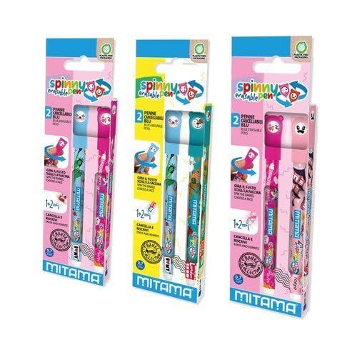 Mitama Set 2 penne cancellabili spinny pen p.07 seven erasable pen cancelline blu gira il fusto e scegli la faccina
