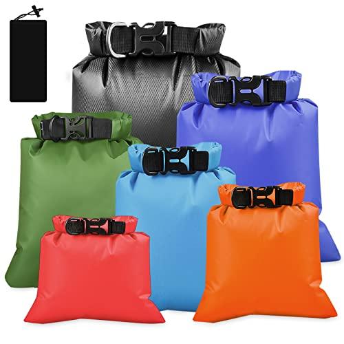 WOODFIB 6 Pezzi Borsa Impermeabile Sacchetti Asciutti, 1,5/2,5/3/3,5/5/8L Sacche Stagne Impermeabili Leggeri per Kayak, Rafting, Canottaggio, Campeggio, Escursionismo