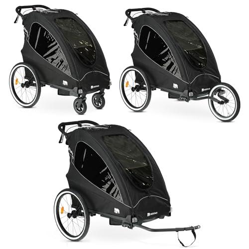 Deryan Luxus 3-in-1 Rimorchio per Bicicletta per 1 Bambini – Rimorchio per Bicicletta, Passeggino & Jogger – Passeggino Multifunzionale con Cintura a 5 Punti – Nero