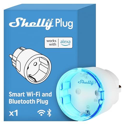 Shelly AZ Plug Bianco, Presa Intelligente Wi-Fi (Tipo F), Misurazione Consumi, 12A, 2500W, Configurazione Facile (FFS) con Alexa, Nessun Hub Richiesto, Controllo da Remoto, Programmi Smart