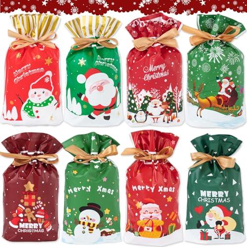 Sacchetti Regalo di Natale, 48Pcs Sacchetti Regalo Natalizi con Coulisse, Sacchetti di Caramelle Con Nastro, Sacchetti di Biscotti Di Natale, Sacchetti Per Feste - 6x9 in