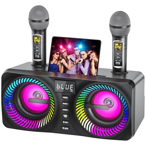 MusyVocay Sistema Portatile di Karaoke, Versatile Cassa 30W con 2 Microfoni UHF Wireless e Slot di Ricaricabile, Karaoke Professionale Completo per Gli Amici a Casa (NT001-BLACK-US)