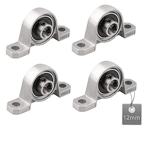 EXLECO 4 Pezzi Cuscinetti a Sfera con Supporto, Cuscinetti in Lega di Zinco, Cuscinetti a Blocco di Cuscino, Cuscinetto, Cuscinetti Plummer Block, con Solida Base in Ghisa (12mm)