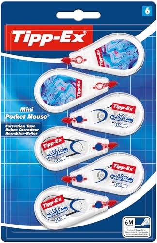 Tipp-Ex Correttori a Nastro Mini Pocket Mouse con Pellicola Resistente - 2 Design Hydro Dipping e 4 Classici, Confezione da 6