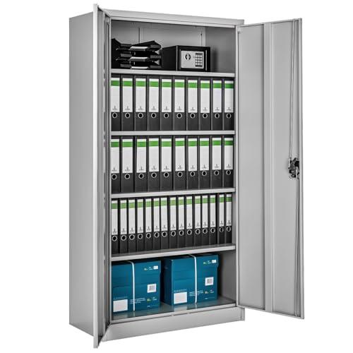 TecTake® Armadio Porte Battenti con 2 Ante e 5 Ripiani, Mobile con Serratura Chiave, Armadietto Ufficio in Metallo, Mobili Ufficio, Archivio - Grigio