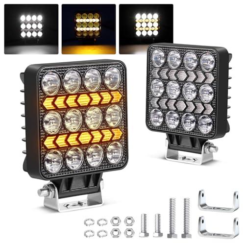 2PCS 48W Faro di Inondazione da Lavoro Led, 6000K/3000K Giallo Bianco LED Fuoristrada a Fascio Largo Impermeabile IP67 Faretti LED per Camion Macchine Agricole Escavatori Rimorchi Furgoni