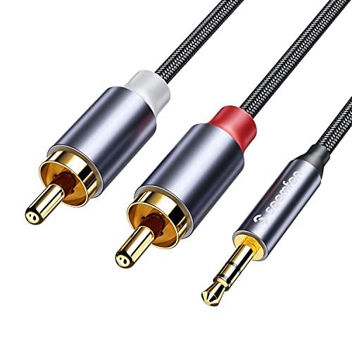SOOMFON Cavo da RCA a jack 3,5 mm 2M Cavo 2 RCA Maschio a 1 jack Aux Maschio Cavo Audio HiFi Stereo Custodia in Metallo e Contatti Placcati Oro 24K，per Home Theater