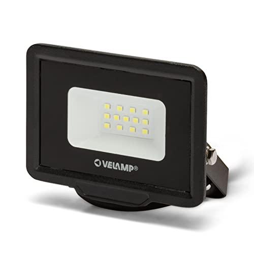 Velamp Proiettore LED SMD 10W - Impermeabile IP65 - Luce Bianco Naturale 4000K - Colore Nero - Ideale per Esterni