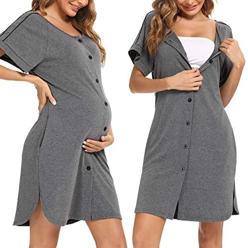 iClosam Camicia da Notte Donna Premaman Cotone Camicia da Notte Parto Ospedale con Bottoni Pigiama Donna maternità Manica Corta Sciolto Confortevole
