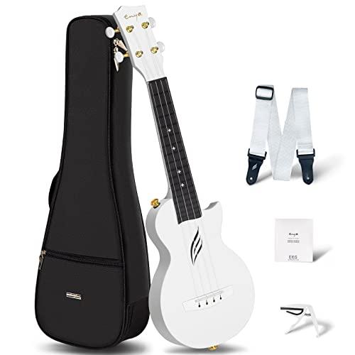 Enya Ukulele Soprano 21 Pollici Set- NOVA U Mini Ukulele Bianco Acustico per Principianti Adulti Bambini da 3-15 Anni Sopra Starter Kit con Custodia Cinturino Capo e Corde per Casa Scuola Viaggi