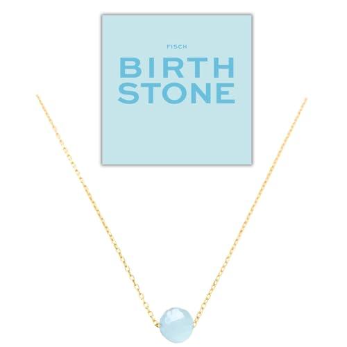happymaker – Collana donna in argento 925, collana in argento placcato oro con pietra di nascita acquamarina, vera pietra preziosa per il segno zodiacale Pesci (marzo), fatta a mano