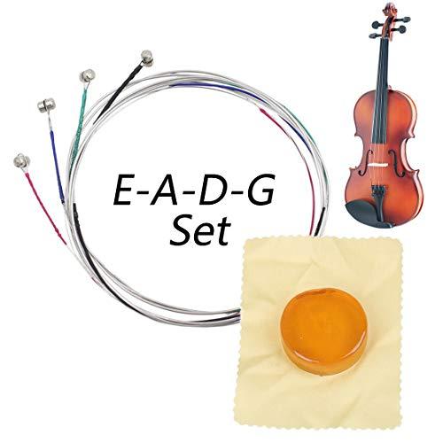 HONGECB Corde per violino, misura 4/4 o 3/4, set completo universale, corde classiche in argento (G-D-A-E) con anima in acciaio con estremità a sfera nichelata, 1 colofonia naturale di alta qualità