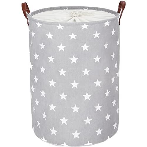 DOKEHOM 20-Inches Ispessimento Raggruppabili Round Stoccaggio Paniere, Cotone (Grigio Star, L)