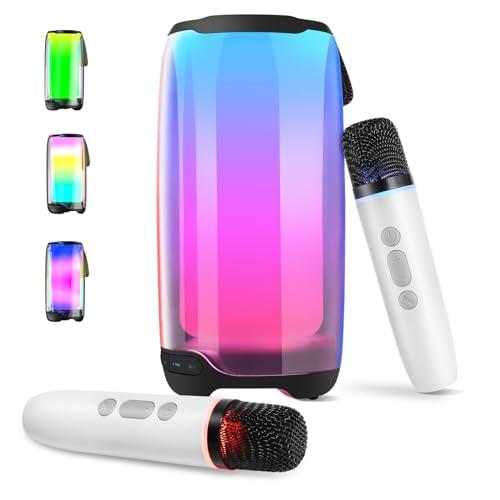Macchina per Karaoke per Bambini e Adulti,Macchina per Karaoke Bluetooth Portatile con 2 Microfoni,Macchina per Karaoke Ricaricabile da 3600 mAh con luce LED/TWS/AUX per feste di compleanno in casa