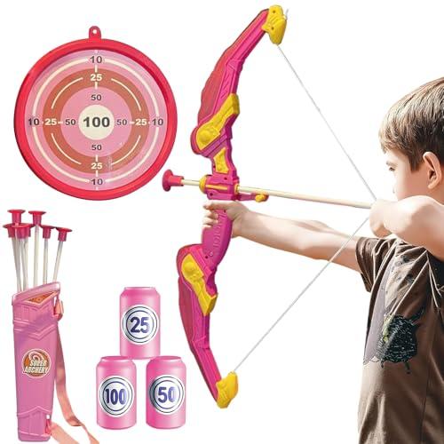 Wydexint Bow And Arrow Archery Toy Set for Kids，Bow And Arrow Toys Set, Arco e Frecce per Bambini, Giochi Tiro per Bambini, Gioco di Tiro Interno Esterno Giardino Sport (Rosa, M)