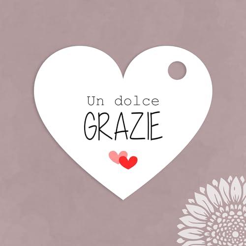 30 pezzi, Cartellini Stampati bomboniere, 30x35 mm, grazie, cuore, etichette, nascita, battesimo, cresima, comunione, tag, bigliettino, bomboniere, compleanno, confettata (CUE-30x35)