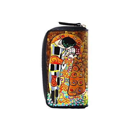Portafoglio da donna in pelle dipinta a mano - IL BACIO DI KLIMT - Portafogli Donna, Vera Pelle, Made in Italy, In Pelle Dipinta, Con Cerniera Lampo, Porta Carte Credito, Lavorazione Artigianale