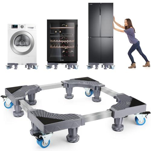 Sprifityy Base per lavatrice, con 8 piedini stabili e 4 ruote bloccabili, portata 300 kg, carrello mobile regolabile, per lavatrici, asciugatrici, lavanderie e frigoriferi (regolabile: 42-65 cm)