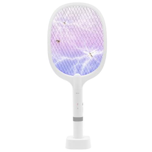 Racchetta Zanzare Elettrica, AOKKR Paletta Mosche 4000V 1800mAh con USB Base Di Ricarica e LED Luce Viola, Protezione Griglia a Tre Strati, Efficace Contro insetti per Casa Giardino Cucina e Esterno