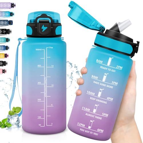 Grsta Borraccia, Borraccia Bambini Senza Perdite, Borraccia Motivazionale con Slogan Motivazionale, Bottiglia con Cannuccia, Facile da Pulire, Borraccia Plastica 500 ml, per Scuole, Uffici, Outdoor