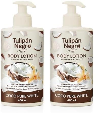 Tulipano Nero Lozione Corpo con dosatore Coco Pure White, massima idratazione 400 ml, intensamente profumato e per tutti i tipi di pelle (Confezione da 2)