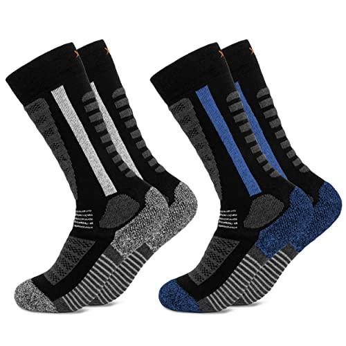 Occulto 2 Paia di Calze da Sci per Bambini Ragazzi e Ragazze (modello: Charlie) blu nero 27-30