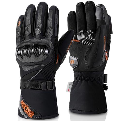 BORLENI Guanti Moto Invernali Uomo, Guanti da Moto Invernali con 3M Thinsulate, Impermeabili Antivento Termici con Touchscreen e Protezioni in Fibra di Carbonio per Nocche, Taglie Black-L