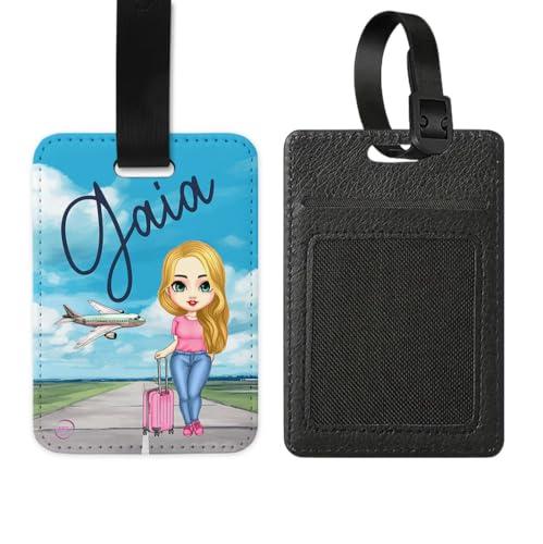 Tag Bagaglio Personalizzata con Nome – Targhetta Valigia da Viaggio Donna – Etichetta con Disegno Ragazza – Accessorio Bagaglio – Idea Regalo Amica, Sorella, Viaggiatrice